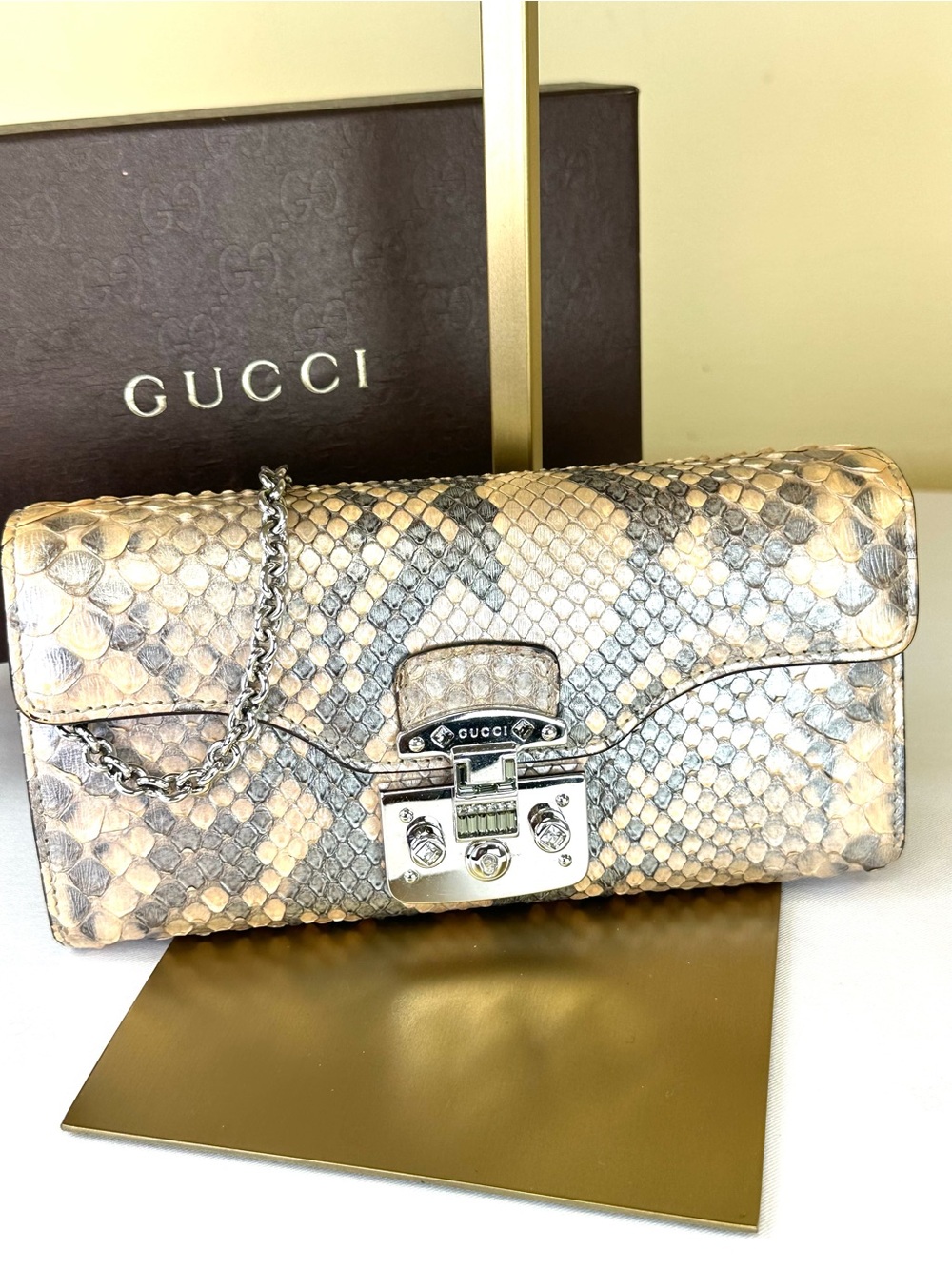 Gucci Iridescent Python Lady Lock Wallet on Chain Italy Rare, fits phone, COA